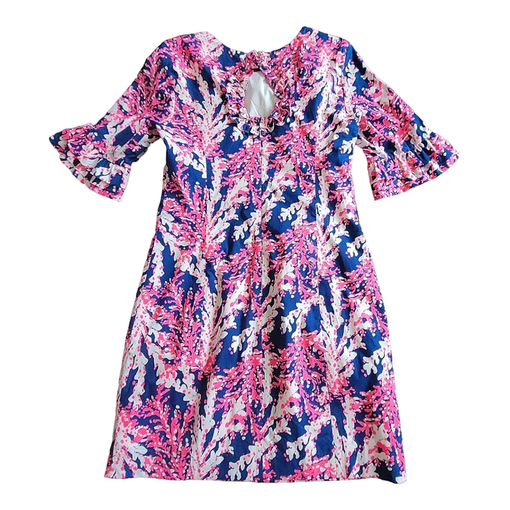 Lilly Pulitzer Fiesta Stretch Dress Nauti Navy Beyond the Sea Pink Coral Size 2